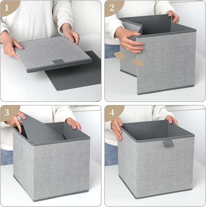 Storage Baskets, 11.8-Inch Woven Fabric Bins, Storage Cubes - Image 7