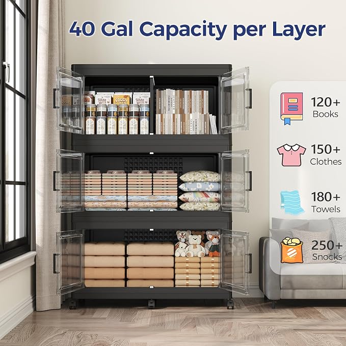 160GAL Storage Bins with Lid and Wheels, Stackable Closet Organizers and - Image 3
