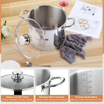 Herogo 12 QT Stock Pot, Tri-ply 18/10 Stainless Steel Cooking Pot - Image 4