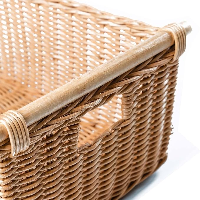 The Basket Lady Pole Handle Wicker Storage Basket, 16 in L x 12 in W x 8.25 in H - Image 4