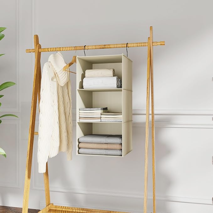 Hanging Closet Organizer and Storage 3-Shelf, Easy Mount Foldable Hanging - Image 2