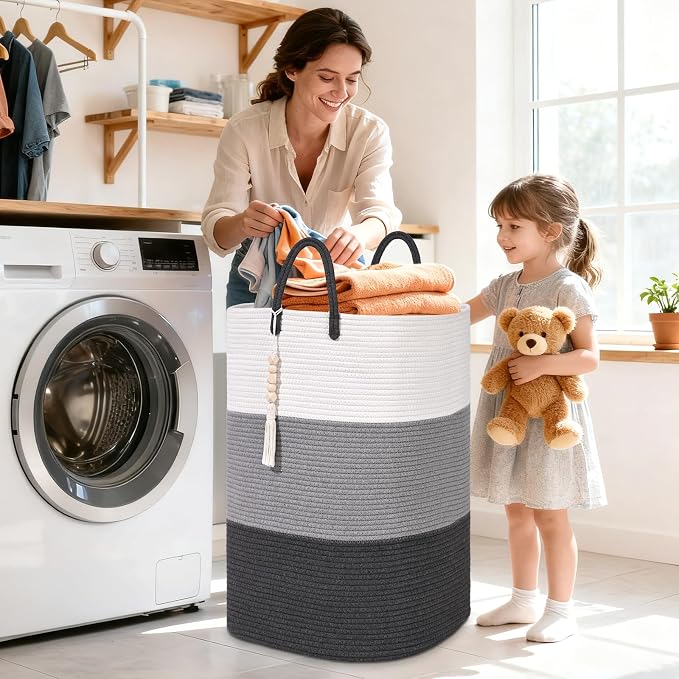 Woven Laundry Basket for Clothes, 65 L Large Rectangle Laundry Hampers - Image 2