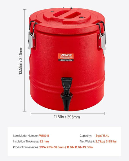 VEVOR Insulated Beverage Dispenser, 3 Gal/11.4L Thermal Hot and Cold Drink - Image 7