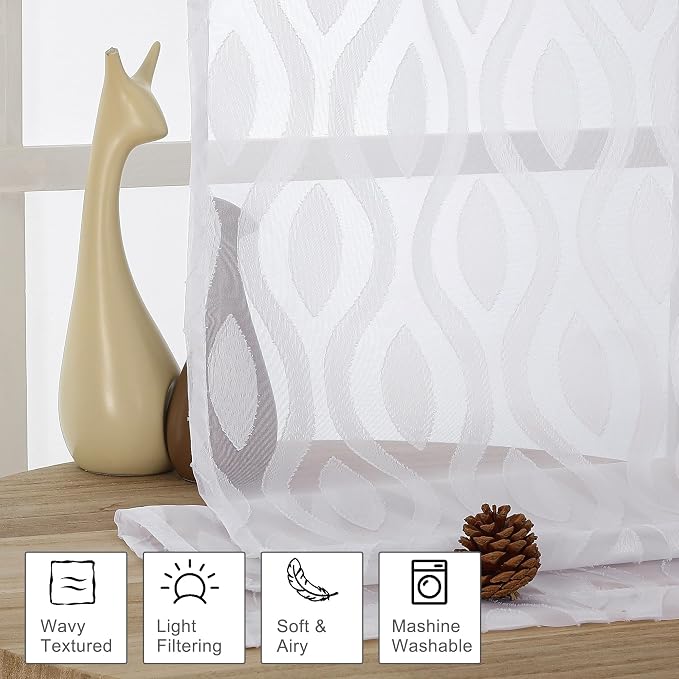 Aiyufeng White Sheer Curtains Tiers 36 Inch Length 2 Panels Set, Airy - Image 2