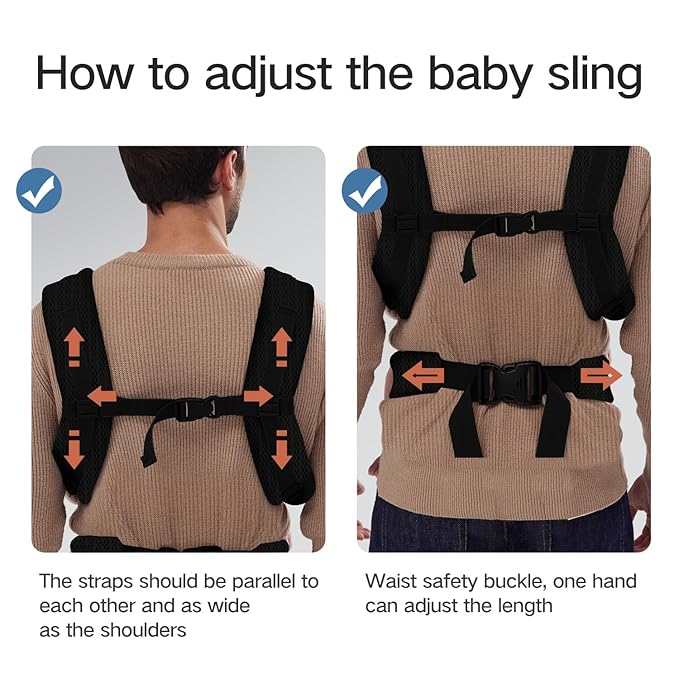 Baby Carrier Newborn to Toddler,Newborn Carrier(7-25lbs) with Head Support, Cozy Baby Wrap Carrier, with Hook&Loop for Easily Adjustable, Soft Fabric (Breathable Black) (Summer-Black)