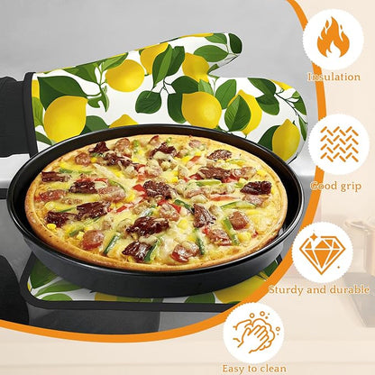 Lemon Oven Mitts and Pot Holders Set, Kitchen Decor Heat Resistant Non Slip Hot - Image 4