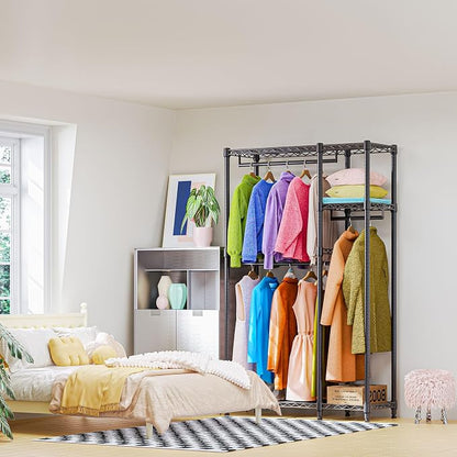 Heavy Duty Rolling Garment Rack 3 Tiers Adjustable Wire Shelving Clothes Rack - Image 5