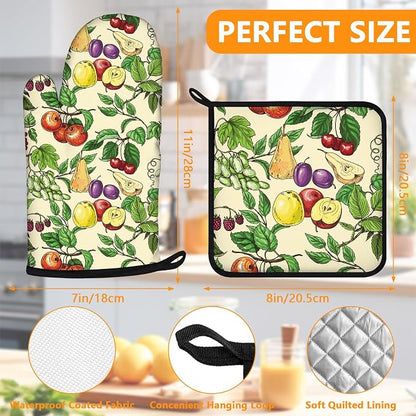 Fruit Oven Mitts and Pot Holders Sets 4Pcs, Extra Long Oven Gloves Potholder - Image 2