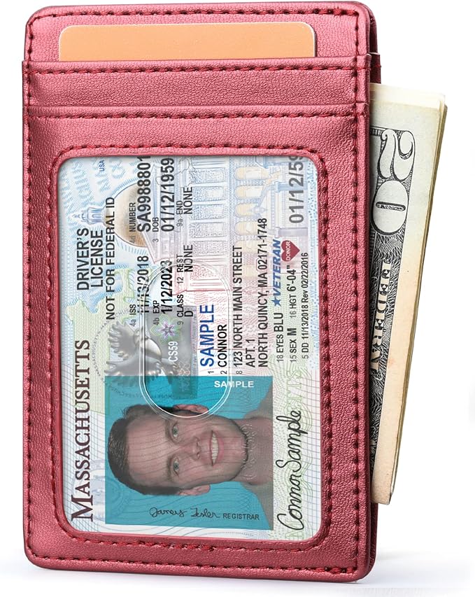 Buffway Mens Slim Wallet, Minimalist Thin Front Pocket Leather Credit Card Holder with RFID Blocking for Work Travel