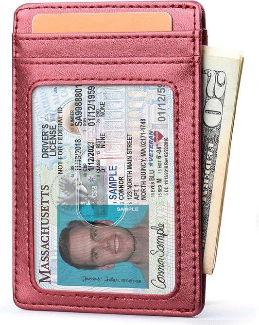 Buffway Mens Slim Wallet, Minimalist Thin Front Pocket Leather Credit Card Holder with RFID Blocking for Work Travel