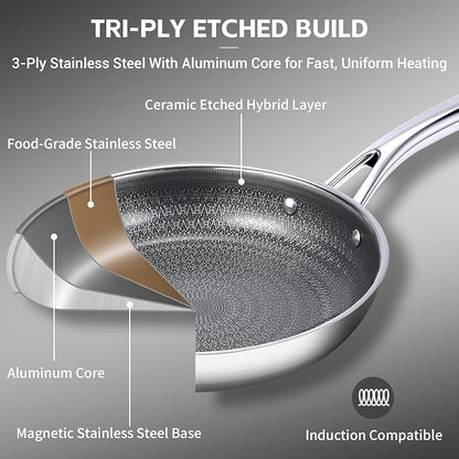 Ammeloo 17 Pcs Nonstick Stainless Steel Cookware Set, Hybrid Stainless Steel - Image 8