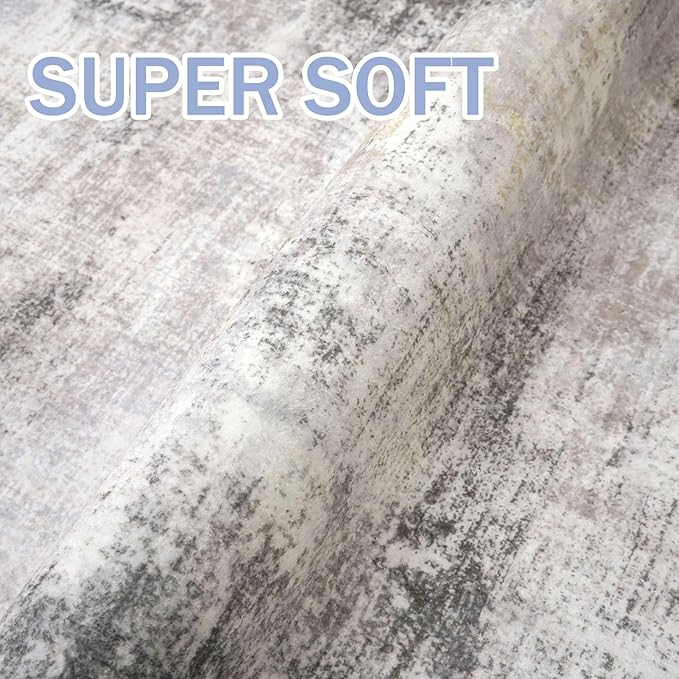 IOHOUZE Abstract Runner Rug 3x16 Ft Washable Runners for Hallways, Non Slip Kitchen Runner Printed Faux Wool Entryway Runner Indoor, Modern Abstract Floor Carpet for Hall Stair, Grey Beige