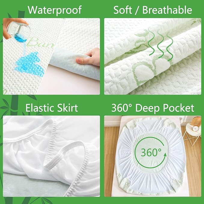 GOONIK Queen Mattress Protector, Breathable Bamboo Viscose Waterproof Queen - Image 3