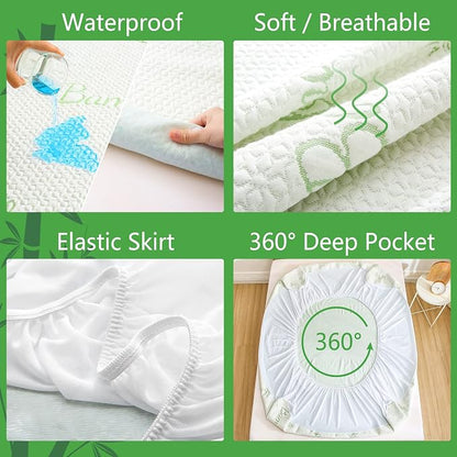 GOONIK Queen Mattress Protector, Breathable Bamboo Viscose Waterproof Queen - Image 3