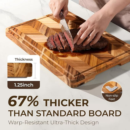 Teak Wood Cutting Board for Kitchen Large End Grain Heavy Duty Checkered Wooden - Image 5