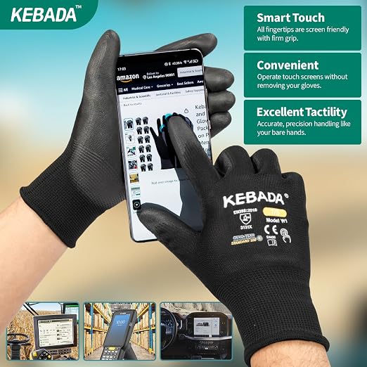Kebada Safety Work Gloves, 120 Pairs Bulk Pack, Touchscreen, PU Coated - Image 3