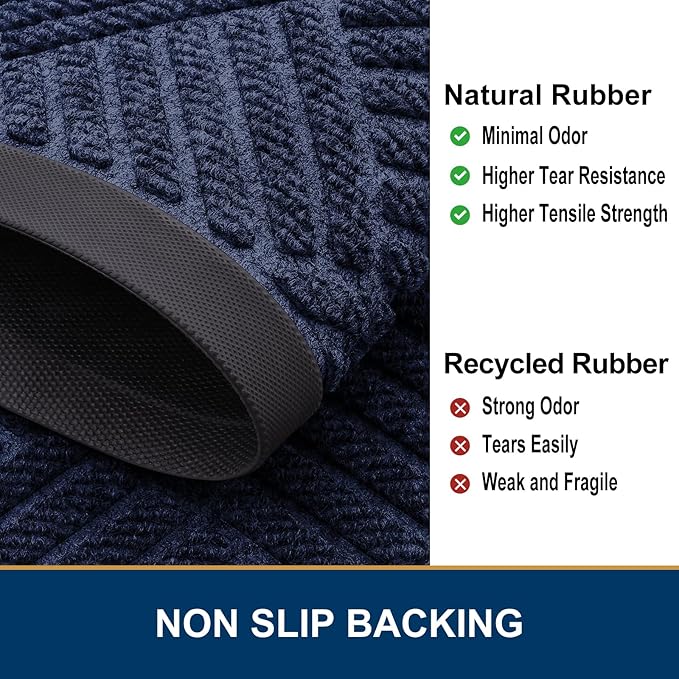 Smiry Half Circle Front Door Mat Outside Entrance, Heavy Duty Outdoor Indoor Natural Rubber Doormat, Non Slip Trap Dirt and Moisture Easy Clean Low Profile Patio Porch Entryway Mat, 29.5x17, Navy Blue