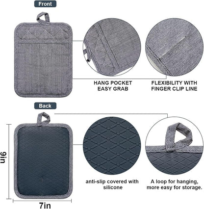 Pot Holders Yarn-Dyed Set of 3 Non Slip Silicone Kitchen Lines Heat Resistant - Image 2