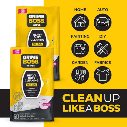 Grime Boss Heavy Duty Surface and Hand Wipes | Wet Wipes Remove Paint, Dirt | - Image 3
