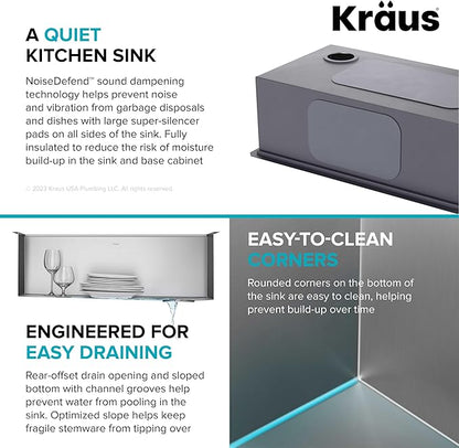 KRAUS Kore 32-Inch Undermount Workstation 16 Gauge Single Bowl Stainless Steel Kitchen Sink with Accessories, KWU110-32