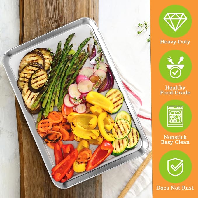 Small Baking Sheet of 2, CEKEE Stainless Steel Baking Pan Tray Cookie Sheet - Image 4