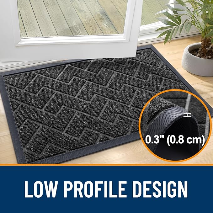 OLANLY Front Door Mat Indoor Outdoor Entrance, Waterproof All-Season, All-Weather Doormat, Sturdy Natural Rubber, Low Profile, Easy Clean Patio Porch Entryway Mat, Herringbone Brick (Black, 71x47)