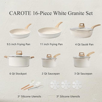 CAROTE 16 Piece Pots and Pans Set Nonstick, Non Stick Cooking Set w/Frying Pans - Image 2