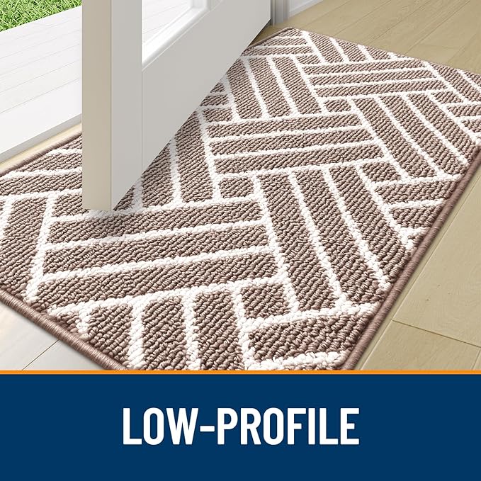 OLANLY Indoor Door Mat, 32x20 Inch, Dirt Resistant and Absorbent, Non-Slip Rubber Backing Floor Mats, Easy Clean Low-Profile Doormat for Entryway, Front Door, and Inside Entrance, Brown