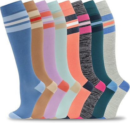 fenglaoda 8 Pairs Compression Socks for Men & Women 20-30 mmHg Knee High Nurse Pregnant Running Medical and Travel Athletic