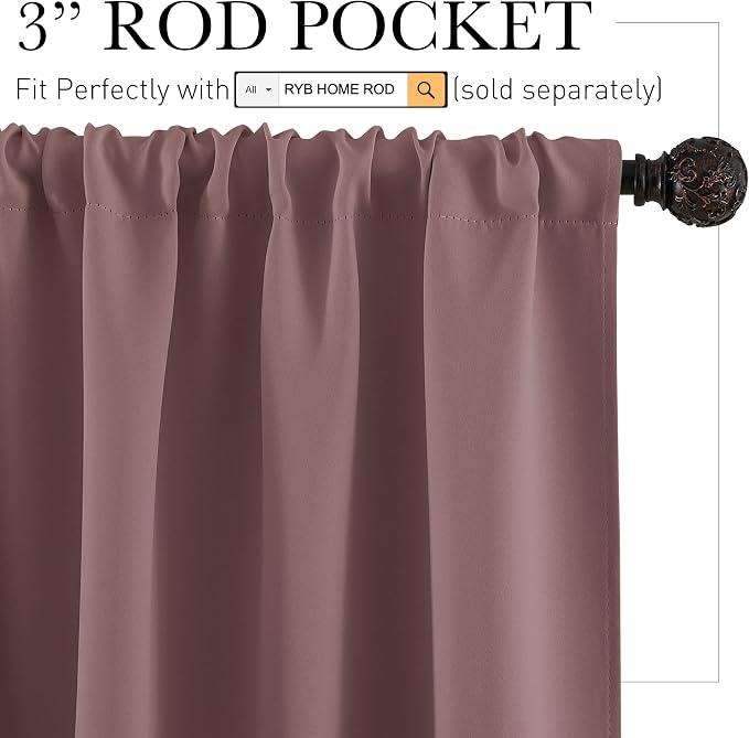 RYB HOME 45 inch Curtains for Living Room, Rod Pocket Thermal Insulated Small - Image 2