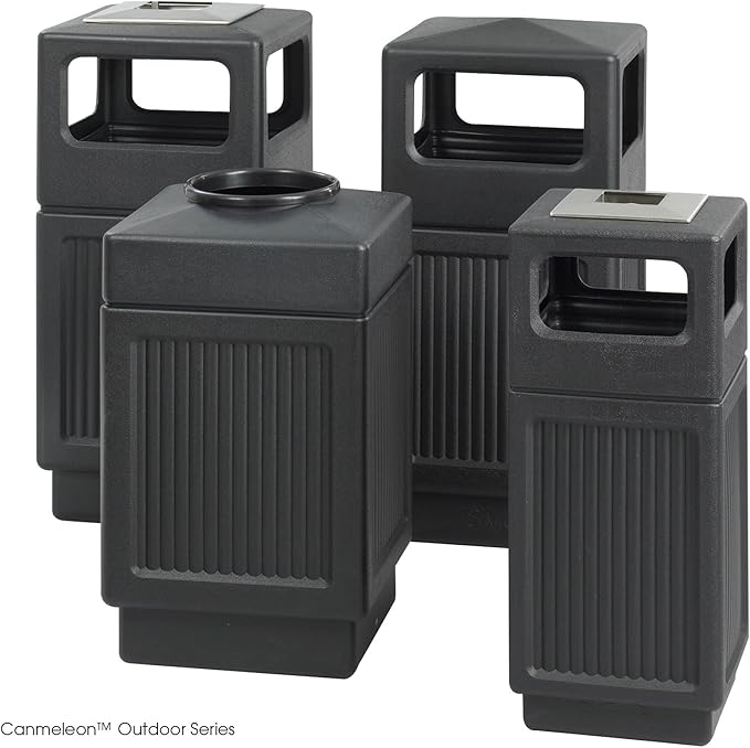 Safco Canmeleon Trash Can, 38 Gallons, Indoor and Outdoor Use, Open Top, Durable & Weather-Resistant Commercial Garbage Can, Black
