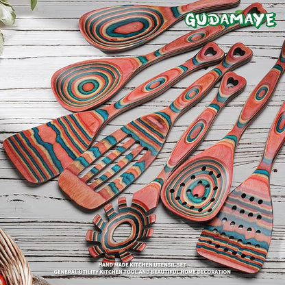 Gudamaye Pakkawood 7-Piece Wooden Cooking Utensils, Wooden Spoons - Image 5