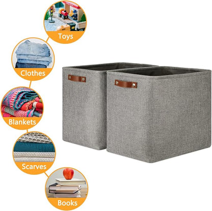 DULLEMELO Grey Storage Baskets 2 Pack Extra Large Fabric Shelf Baskets - Image 3