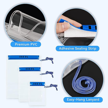 HEETA 5-Pack Clear Waterproof Dry Bag, Water Tight Cases Pouch Dry Bags for Camera Mobile Phone Maps, Kayaking Boating Document Holder