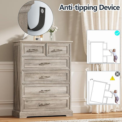 6 Drawer Dresser for Bedroom, Rustic Farmhouse Dresser - Image 6