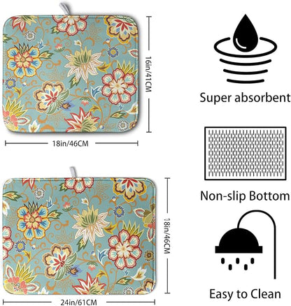 Boho Floral Kitchen Dish Drying Mat - Image 2