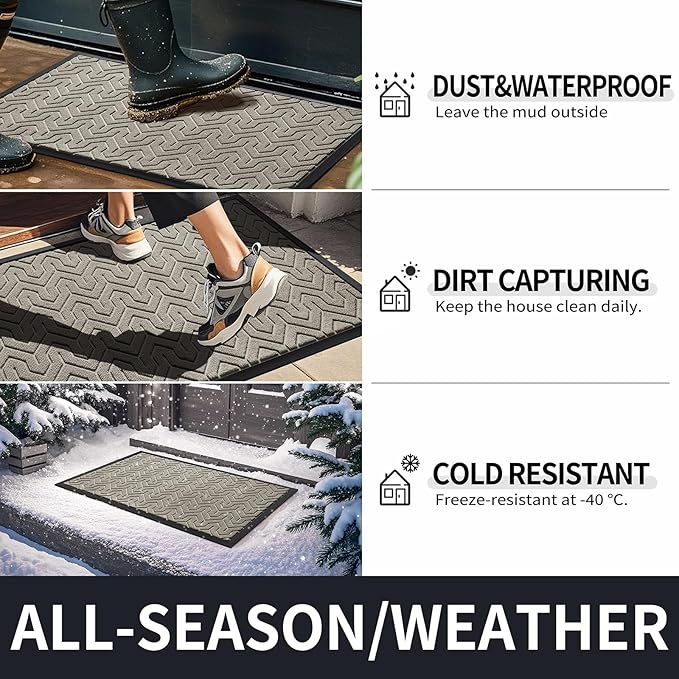 Yimobra Large Door Mat Outside Entrance 47x32, Waterproof Heavy Duty Outdoor Mats for Front Door, Non Slip Rubber Entry Mat for Garage Patio, Easy Clean, Beige