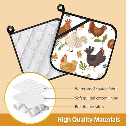 Cute Roosters Pot Holder Set of 2, Heat Resistant Potholders Oven Hot Pads - Image 3