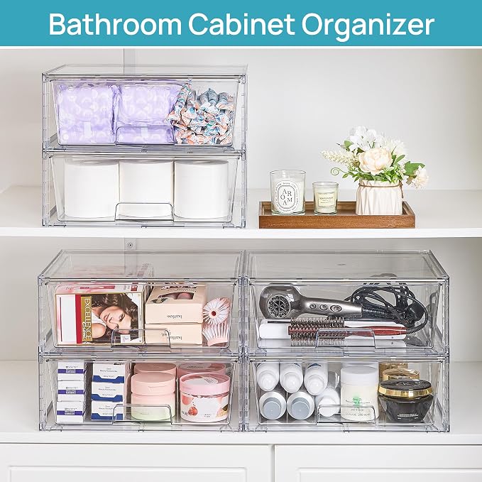 Vtopmart 4 Pack Large Stackable Storage Drawers, Easily Assemble Acrylic - Image 6