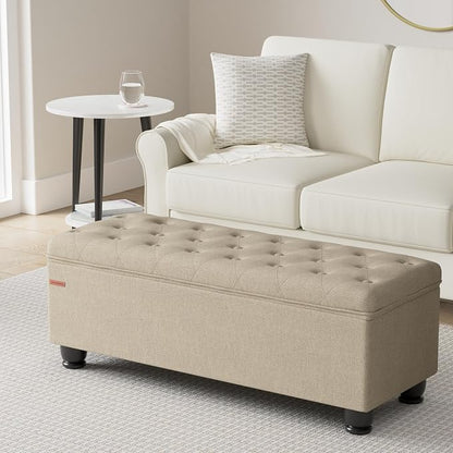 SONGMICS Storage Ottoman, Storage Bench, Tufted Entryway Bedroom Bench - Image 2