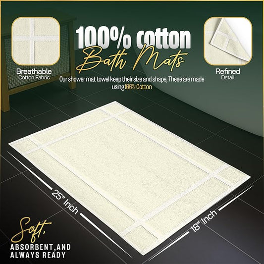 Pearl Linens Pack of 2 100% Cotton Bath Mat 18x25 inches, Soft & Absorbent - Image 2