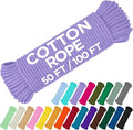 TECEUM Cotton Rope 3/16” (5 mm) – 100 FT – Strong All-Purpose Braided Rope – Natural Cotton – for Crafting, Сamping, Clothes Line, DIY, Indoor & Outdoor Use – Lavander