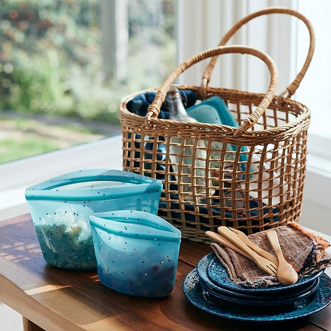 Stasher Premium Silicone Reusable Food Storage Bags, 4-Pack, Sea Spray, Multi-Use Food Storage Bags, Lunch Bag, Travel Containers, BPA Free, Leak-free, Dishwasher-Safe, Eco-friendly