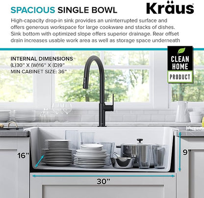 KRAUS Bellucci Workstation 33 in. Drop In Single Bowl Granite Kitchen Sink in White with Accessories, KGTW1-33WH