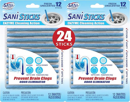 SANI 360° Sani Sticks Drain Cleaner and Deodorizer, Unscented Enzyme Pipe by SANI360%C2%B0