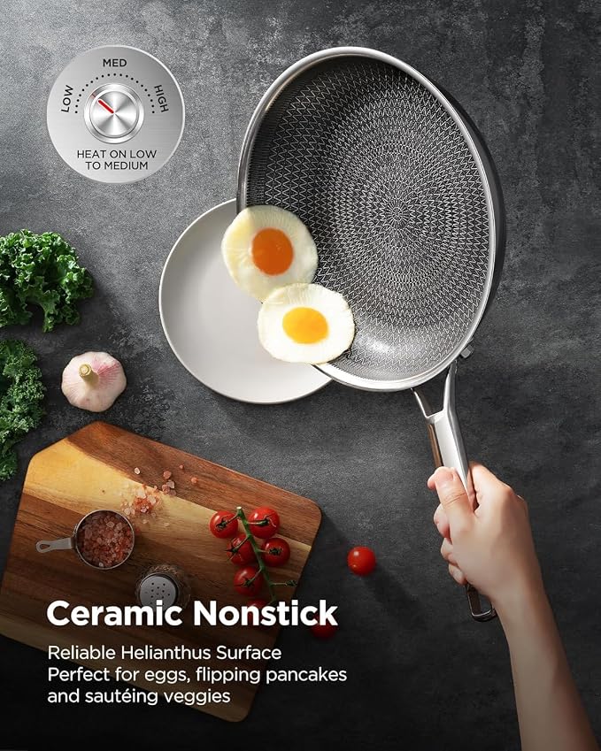 Nonstick Frying Pan Set, Non-Toxic Tri-Ply Hybrid Ceramic Skillet 3 Piece - Image 6
