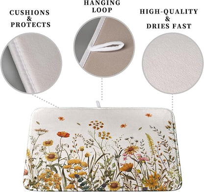 Fall Floral Dish Drying Mat for Kitchen Counter Autumn Burnt Orange Wild - Image 3