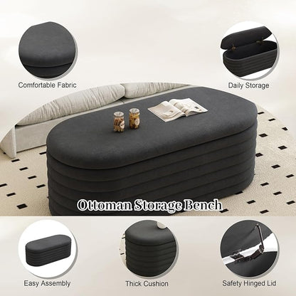 Storage Ottoman Bench, Upholstered Fabric Storages Benches End of Bed Stool - Image 5
