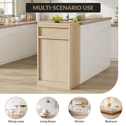 Tilt Out Trash Cabinet, Natural Wood Hidden Garbage Can Cabinet - Image 6