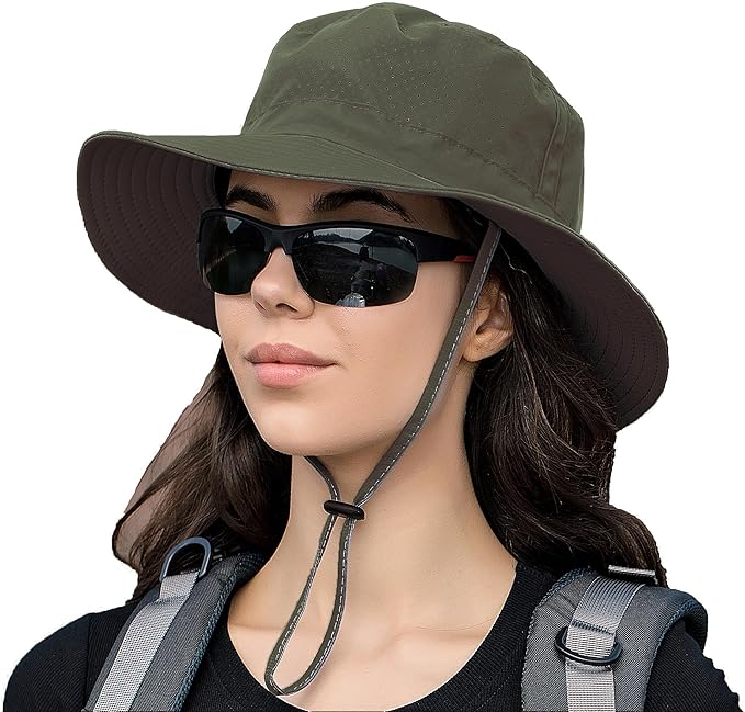 Rosoz Sun Hat for Men Women Boonie Bucket Hat Wide Brim Breathable Cooling Fishing Hats Safari Beach Garden UV Protection
